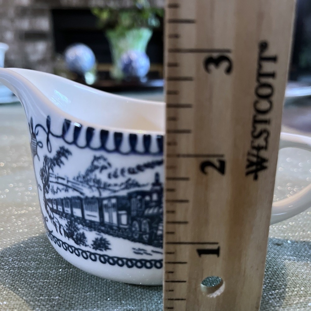 Vintage Royal China Currier & Ives Creamer "Express Train" Blue & White Transfer - Picture 6 of 7